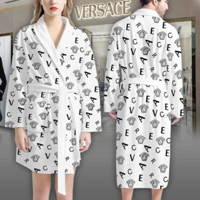 Versace Black White Pattern Luxury Bathrobe 2