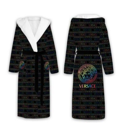 Versace Color Pattern Luxury Unisex Flannel Hooded Bathrobe