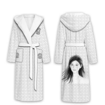 Versace Gold 1978 Pattern Luxury Unisex Flannel Hooded Bathrobe