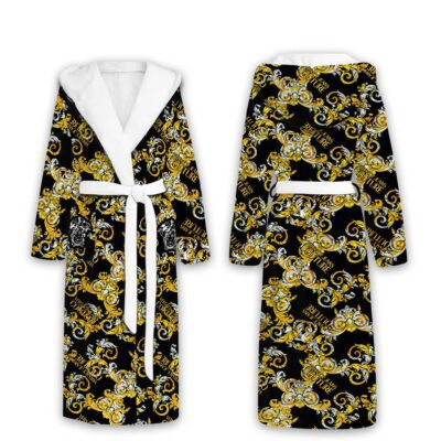 Versace Jeans Couture Pattern Luxury Unisex Flannel Hooded Bathrobe