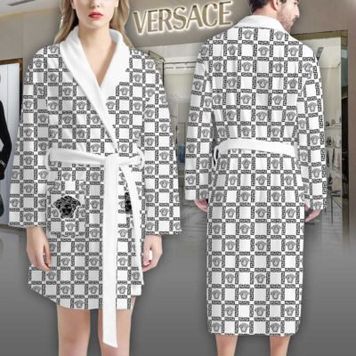 Versace White Logo Pattern Luxury Bathrobe 2