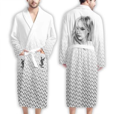 YSL Black White Rose Blackpink Pattern Luxury Bathrobe