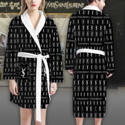 YSL Black YSL Pattern Luxury Bathrobe 2