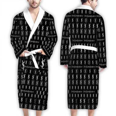 YSL Black YSL Pattern Luxury Bathrobe