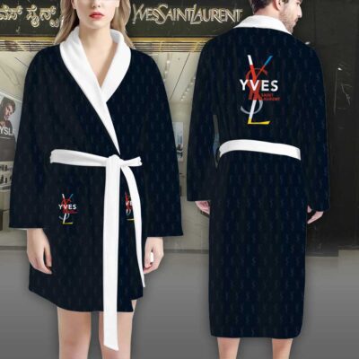 YSL Blue Vintage Logo Luxury Bathrobe 2