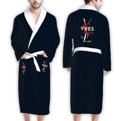 YSL Blue Vintage Logo Luxury Bathrobe