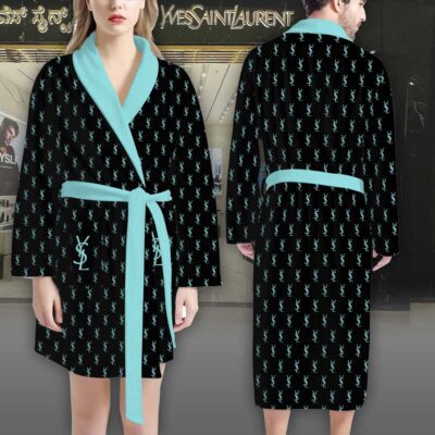YSL Blue YSL Pattern Luxury Bathrobe 2