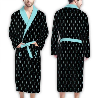 YSL Blue YSL Pattern Luxury Bathrobe