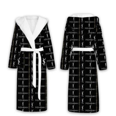 Yves Saint Laurent Gold Pattern Luxury Unisex Flannel Hooded Bathrobe