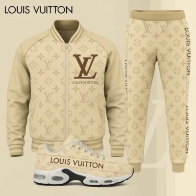Louis Vuitton LV Beige Luxury Brand Premium Varsity Tracksuit Air Max Set