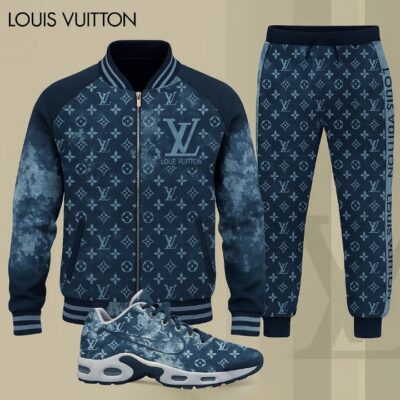 Louis Vuitton LV Blue Luxury Brand Premium Varsity Tracksuit Air Max Set