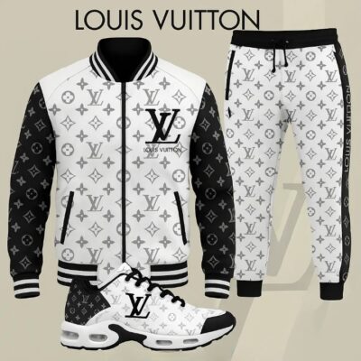 Louis Vuitton Pattern Black White Luxury Brand Premium Varsity Tracksuit Air Max Set