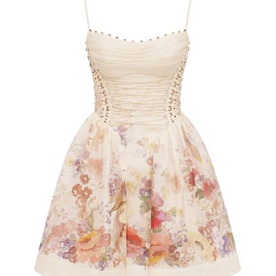 Zimmermann Alchemy Beaded Mini Dress - Cream Multi Floral