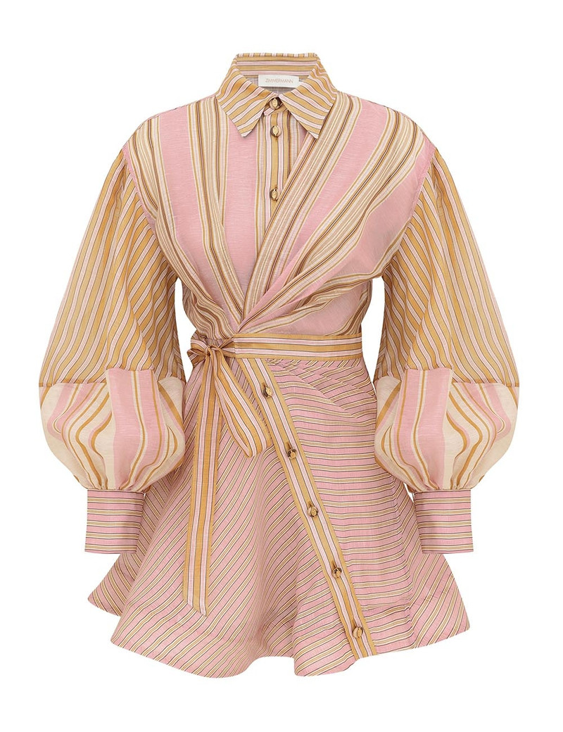 Zimmermann-Alchemy-Striped-Mini-Dress-Multi-Pink-Stripe Zimmermann Alchemy Striped Mini Dress - Multi Pink Stripe