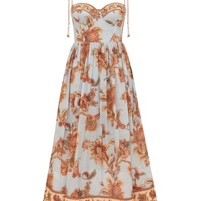 Zimmermann Aster Corset Midi Dress - Blue Jacobean