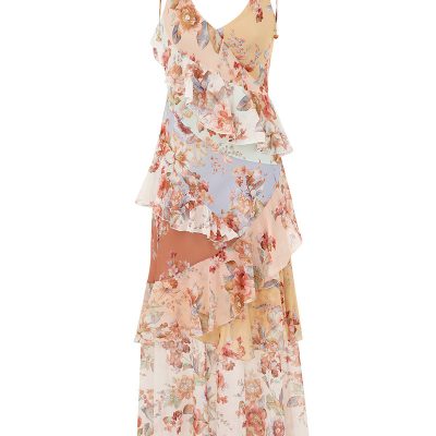 Zimmermann Awaken Frilled Slip Dress - Spliced Print
