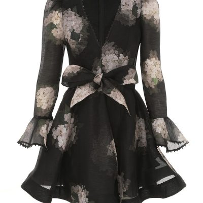 Zimmermann Balance Long Sleeve Mini Dress - Black Hydrangea