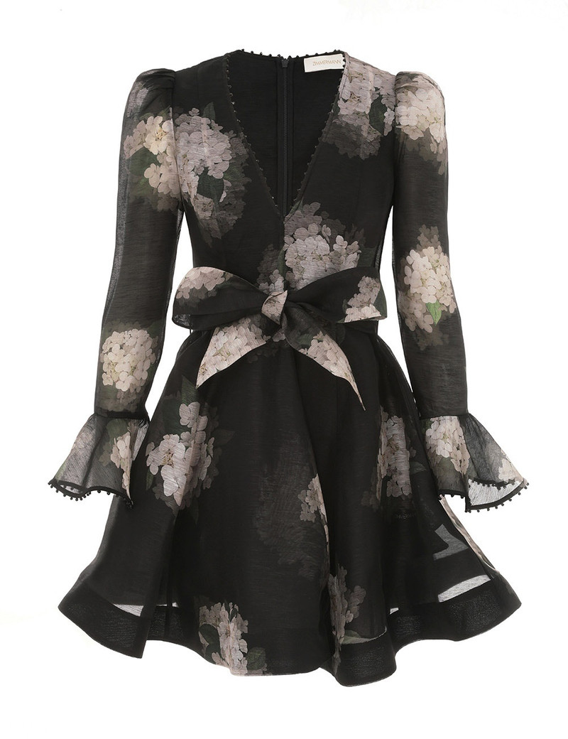 Zimmermann-Balance-Long-Sleeve-Mini-Dress-Black-Hydrangea Zimmermann Balance Long Sleeve Mini Dress - Black Hydrangea