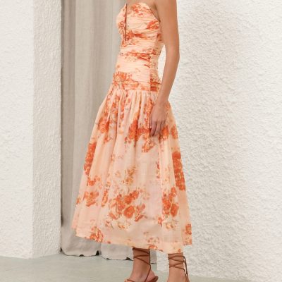 Zimmermann Cascadian Strapless Midi Dress Red Botanical Floral 2