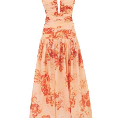 Zimmermann Cascadian Strapless Midi Dress - Red Botanical Floral