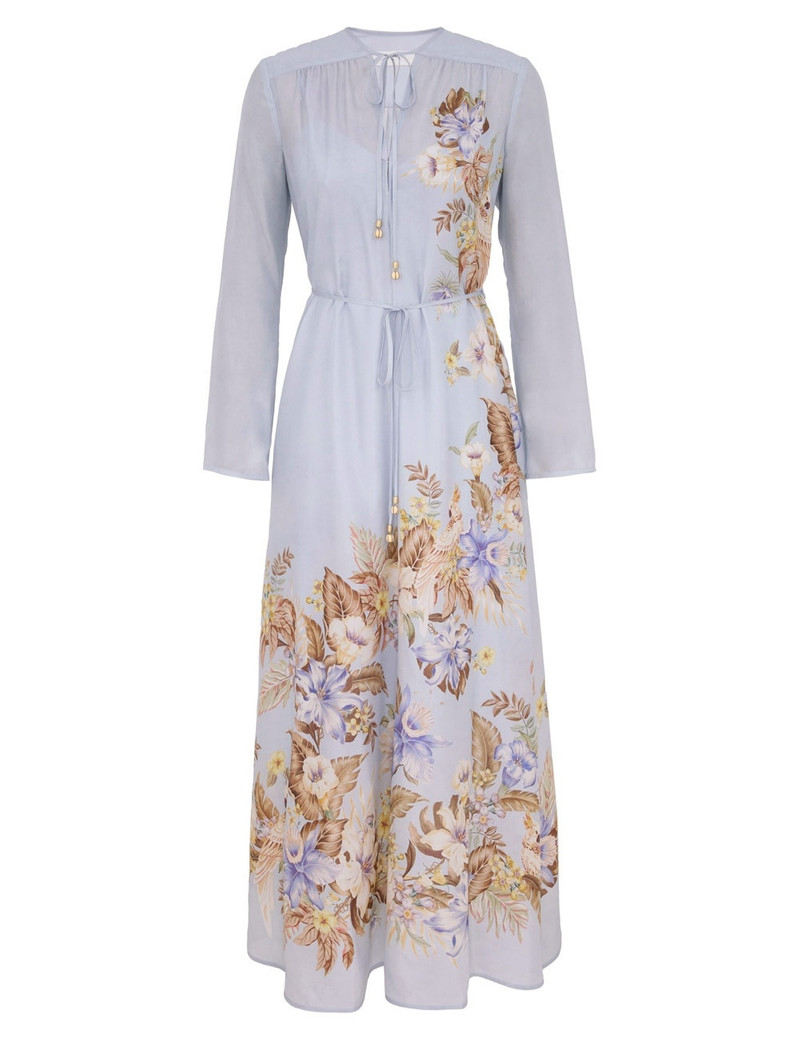 Zimmermann-Coco-Billow-Maxi-Dress-Powder-Blue-Multi-Floral Zimmermann Coco Billow Maxi Dress - Powder Blue Multi Floral