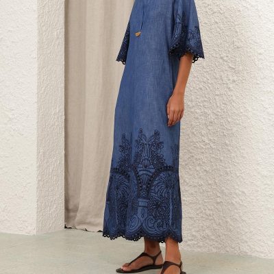 Zimmermann Coco Embroidered Denim Dress Railway Blue 2
