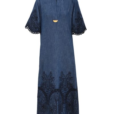 Zimmermann Coco Embroidered Denim Dress - Railway Blue