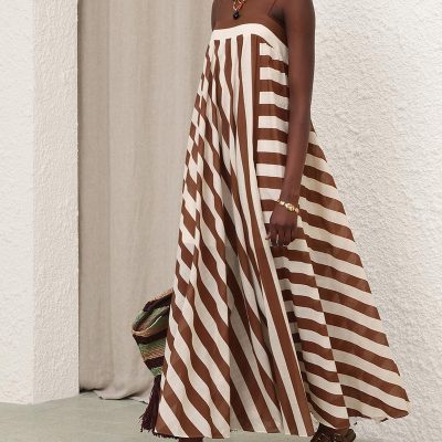 Zimmermann Daylight Stripe Maxi Dress - Choc / Cream Stripe 2 Zimmermann Daylight Stripe Maxi Dress Choc Cream Stripe 2
