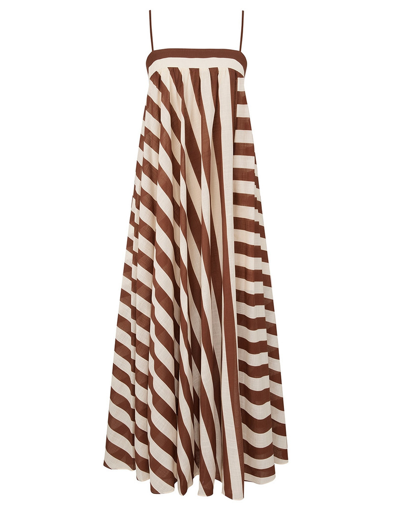 Zimmermann-Daylight-Stripe-Maxi-Dress-Choc-Cream-Stripe Zimmermann Daylight Stripe Maxi Dress - Choc / Cream Stripe