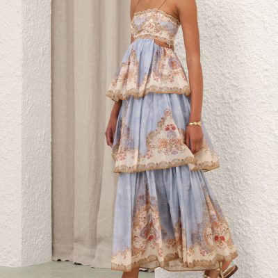 Zimmermann Daylight Tiered Maxi Dress Wallpaper Floral Denim 2