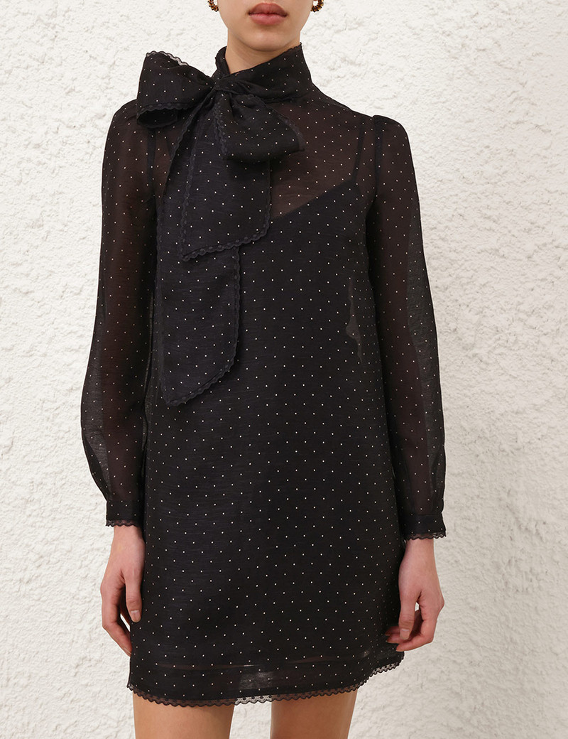 Zimmermann-Dream-Pussybow-Mini-Dress-Black-Dot-1 Zimmermann Dream Pussybow Mini Dress Black Dot 1