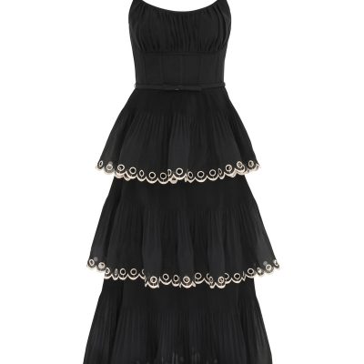 Zimmermann Embroidered Tiered Midi Dress - Black