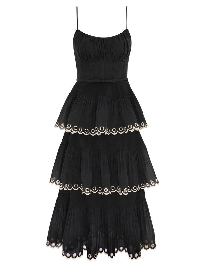 Zimmermann-Embroidered-Tiered-Midi-Dress-Black Zimmermann Embroidered Tiered Midi Dress - Black