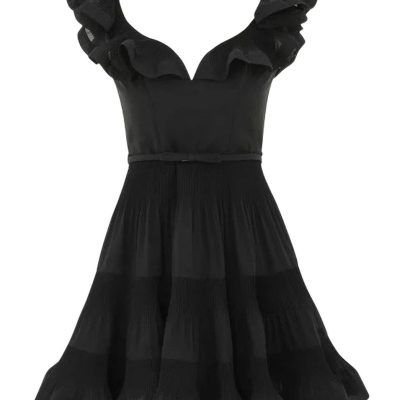 Zimmermann Frill-Pleated Mini Dress - Black