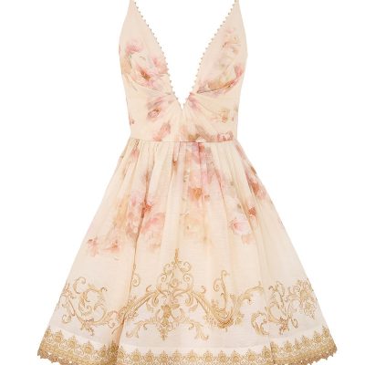 Zimmermann Hypnotic V Neck Mini Dress - Cream Peony