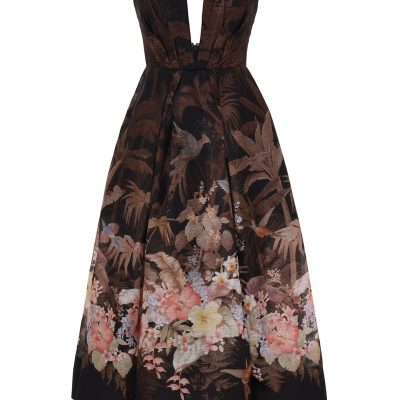 Zimmermann Illuminate Draped Midi Dress - Black Tropical