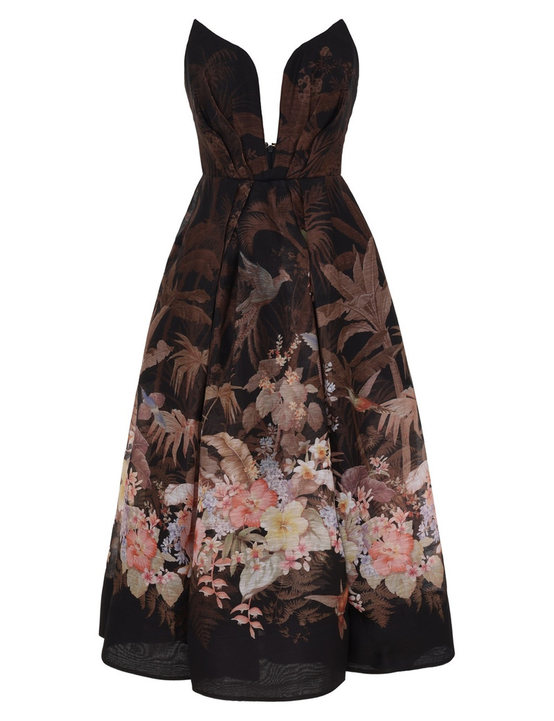 Zimmermann-Illuminate-Draped-Midi-Dress-Black-Tropical Zimmermann Illuminate Draped Midi Dress - Black Tropical