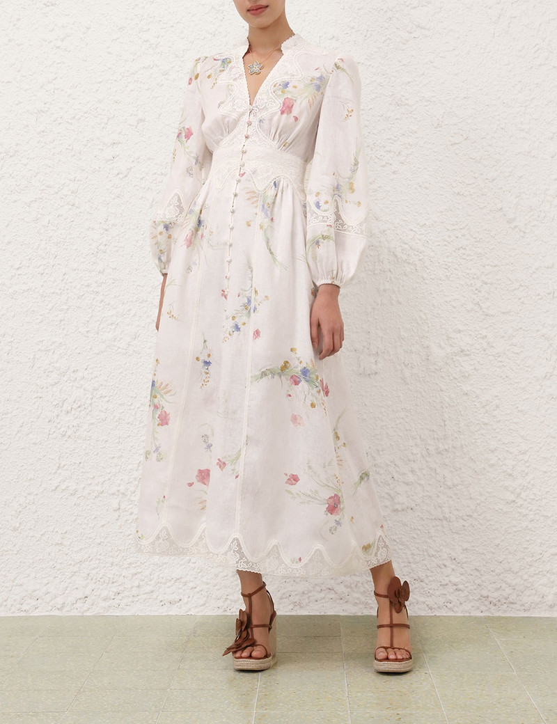 Zimmermann-Lucky-Lace-Plunge-Midi-Dress-Cream-Bouquet-Floral-1 Zimmermann Lucky Lace Plunge Midi Dress Cream Bouquet Floral 1