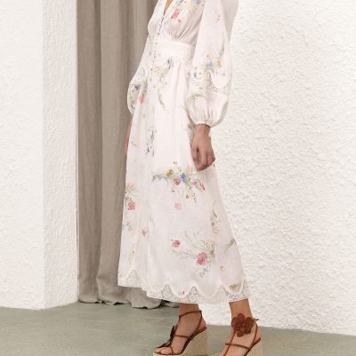 Zimmermann Lucky Lace Plunge Midi Dress - Cream Bouquet Floral 2 Zimmermann Lucky Lace Plunge Midi Dress Cream Bouquet Floral 2