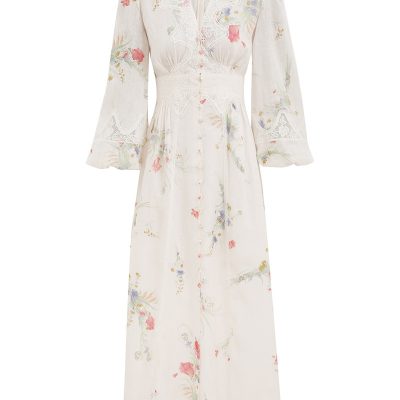 Zimmermann Lucky Lace Plunge Midi Dress - Cream Bouquet Floral