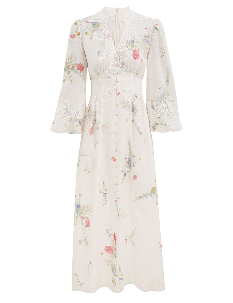 Zimmermann-Lucky-Lace-Plunge-Midi-Dress-Cream-Bouquet-Floral Zimmermann Lucky Lace Plunge Midi Dress - Cream Bouquet Floral
