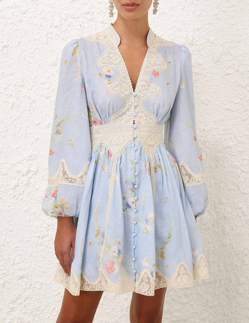 Zimmermann-Lucky-Lace-Plunge-Mini-Dress-Blue-Bouquet-Floral-1 Zimmermann Lucky Lace Plunge Mini Dress Blue Bouquet Floral 1