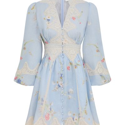 Zimmermann Lucky Lace Plunge Mini Dress - Blue Bouquet Floral
