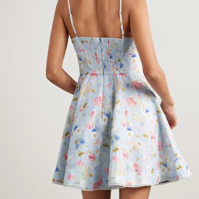 Zimmermann Lucky Lace-Trimmed Floral-Print Linen Mini Dress - Blue 2 Zimmermann Lucky Lace Trimmed Floral Print Linen Mini Dress Blue 2