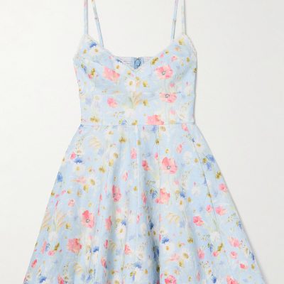 Zimmermann Lucky Lace-Trimmed Floral-Print Linen Mini Dress - Blue