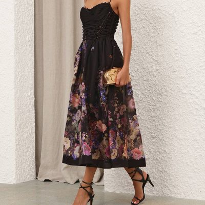 Zimmermann Luna Beaded Picnic Dress - Black Multi Floral 2 Zimmermann Luna Beaded Picnic Dress Black Multi Floral 2