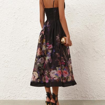 Zimmermann Luna Beaded Picnic Dress - Black Multi Floral 3 Zimmermann Luna Beaded Picnic Dress Black Multi Floral 3