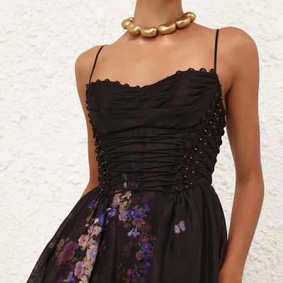 Zimmermann Luna Beaded Picnic Dress - Black Multi Floral 4 Zimmermann Luna Beaded Picnic Dress Black Multi Floral 4