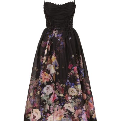 Zimmermann Luna Beaded Picnic Dress - Black Multi Floral