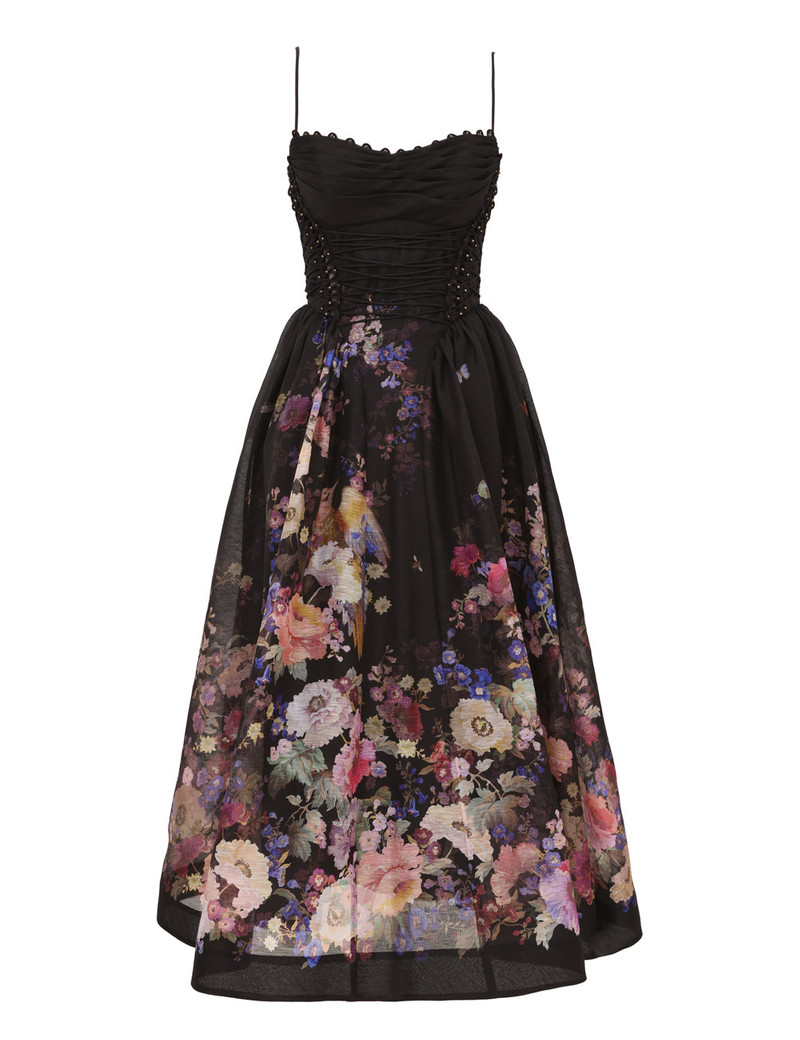 Zimmermann-Luna-Beaded-Picnic-Dress-Black-Multi-Floral Zimmermann Luna Beaded Picnic Dress - Black Multi Floral